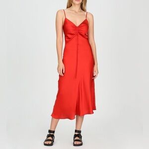 NWT Jason Wu Cinched Front Red Satin Midi Dress Slinky Lingerie Style Sz S